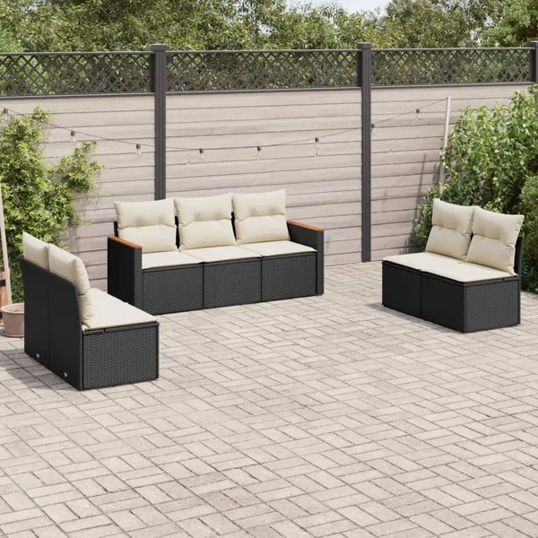 Salon de jardin 7 pcs avec coussins noir résine tressée 55 x 62 x 69 cm - 53,6 kg
