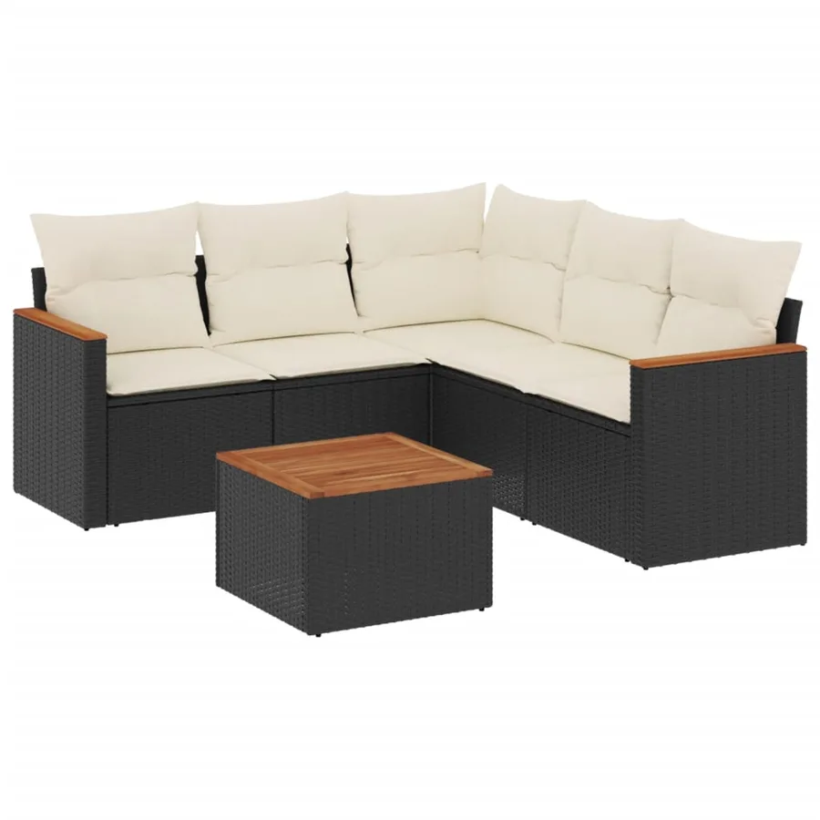 Salon de jardin 6 pcs avec coussins noir résine tressée - 2