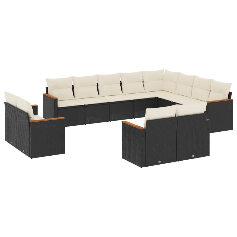 Salon de jardin 12 pcs avec coussins noir résine tressée - 2