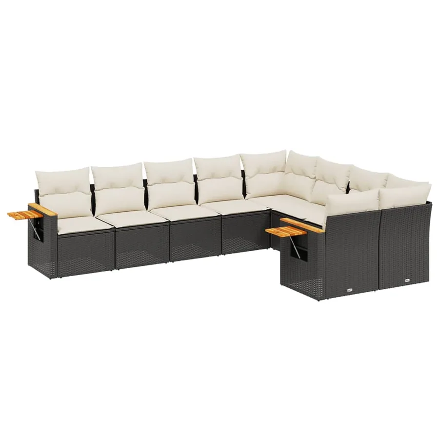 Salon de jardin 9 pcs avec coussins noir résine tressée - 2