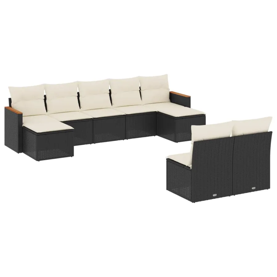 Salon de jardin 9 pcs avec coussins noir résine tressée - 2