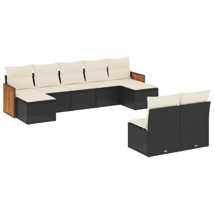 Salon de jardin 9 pcs avec coussins noir résine tressée - 2