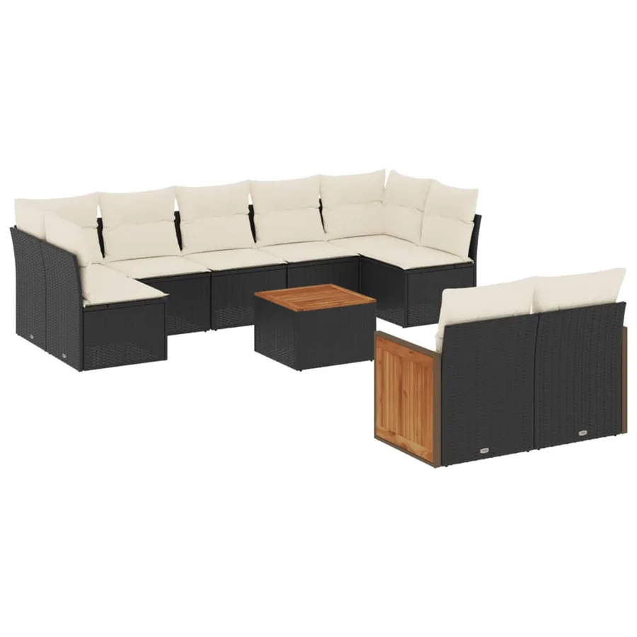 Salon de jardin 10 pcs avec coussins noir résine tressée - 2