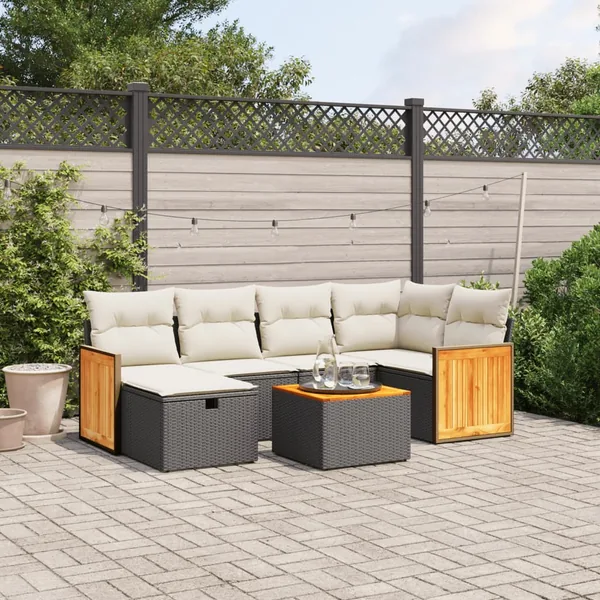 Salon de jardin 7 pcs avec coussins noir résine tressée 62 x 62 x 69 cm - 58,5 kg