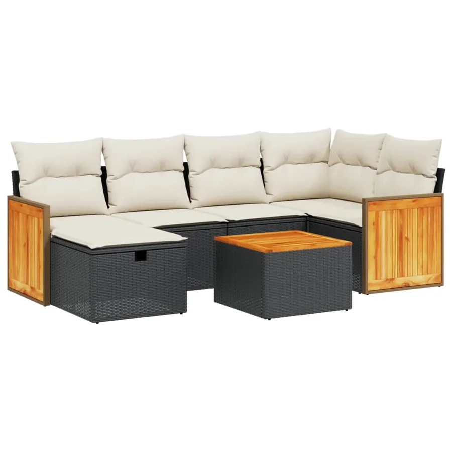 Salon de jardin 7 pcs avec coussins noir résine tressée 62 x 62 x 69 cm - 58,5 kg - 2