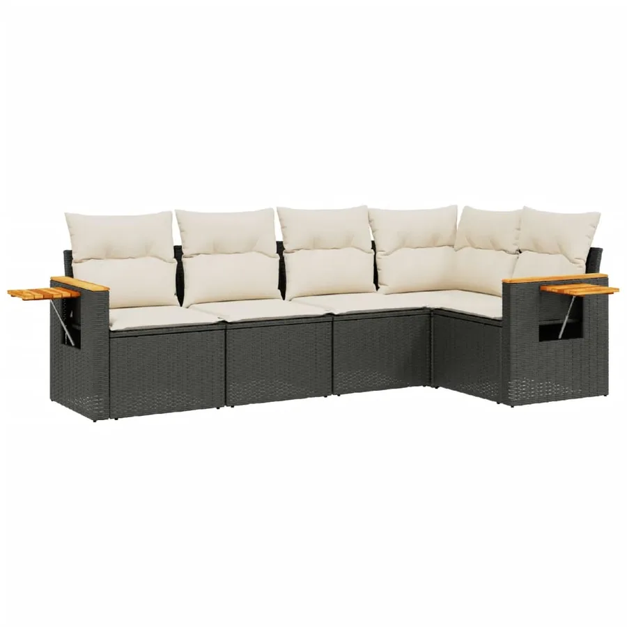 Salon de jardin 5 pcs avec coussins noir résine tressée - 2