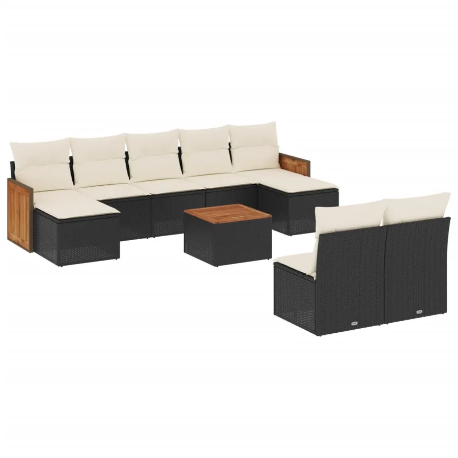 Salon de jardin 10 pcs avec coussins noir résine tressée - 2