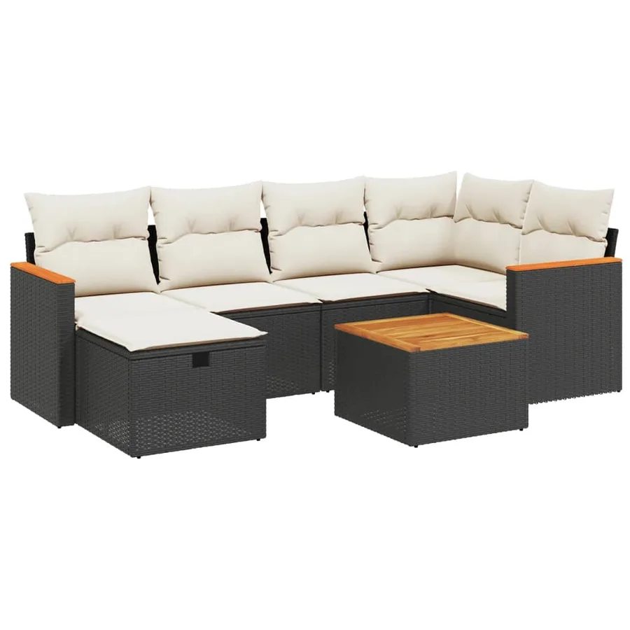 Salon de jardin 7 pcs avec coussins noir résine tressée 62 x 62 x 69 cm - 56,1 kg - 2