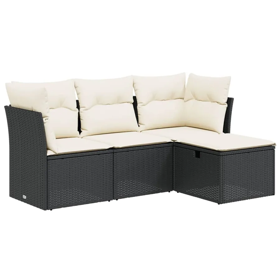 Salon de jardin 4 pcs avec coussins noir résine tressée - 2