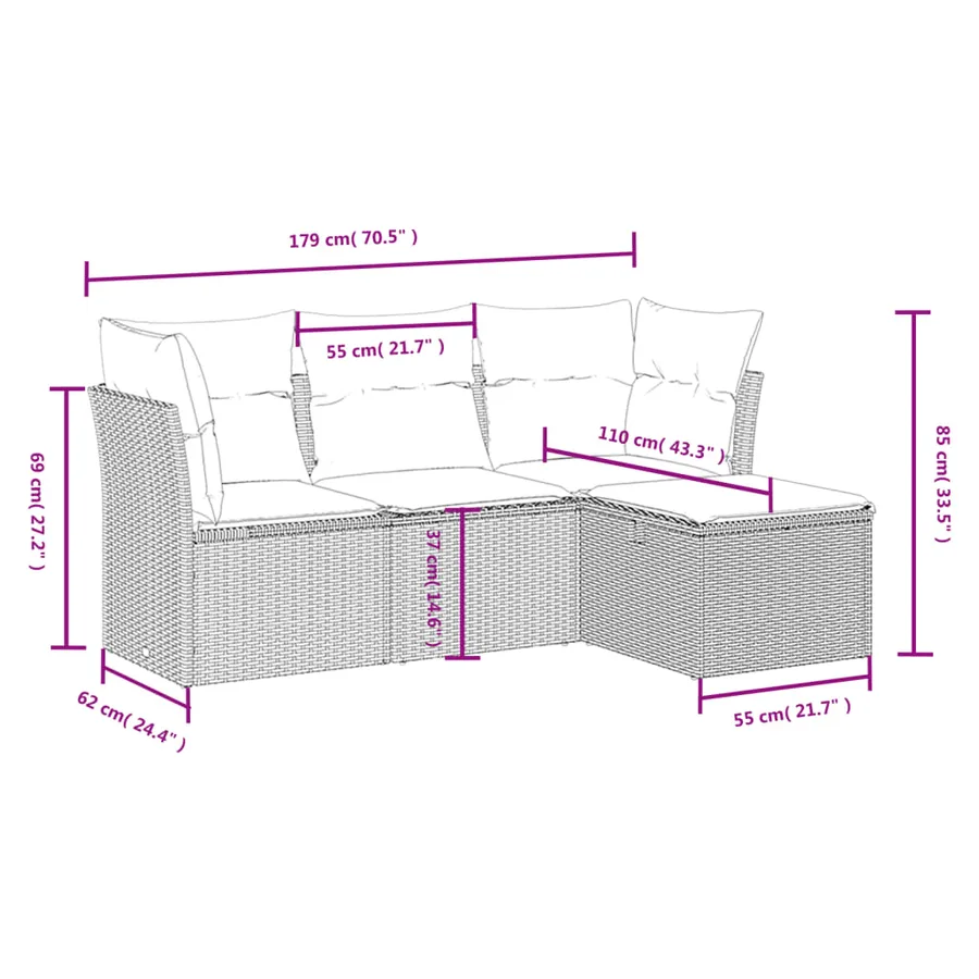 Salon de jardin 4 pcs avec coussins noir résine tressée - 4