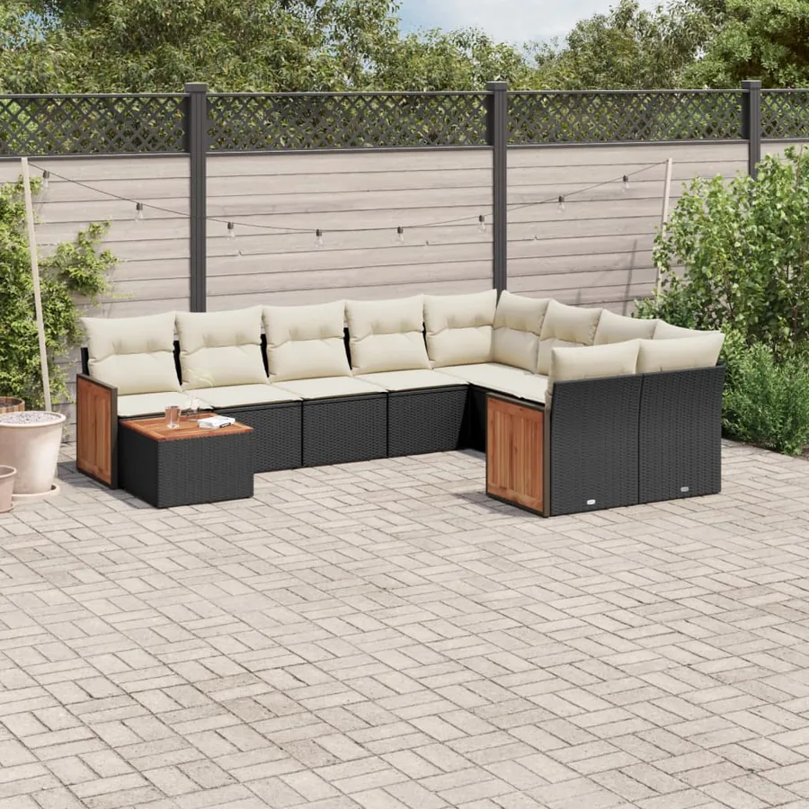 Salon de jardin 10 pcs avec coussins noir résine tressée