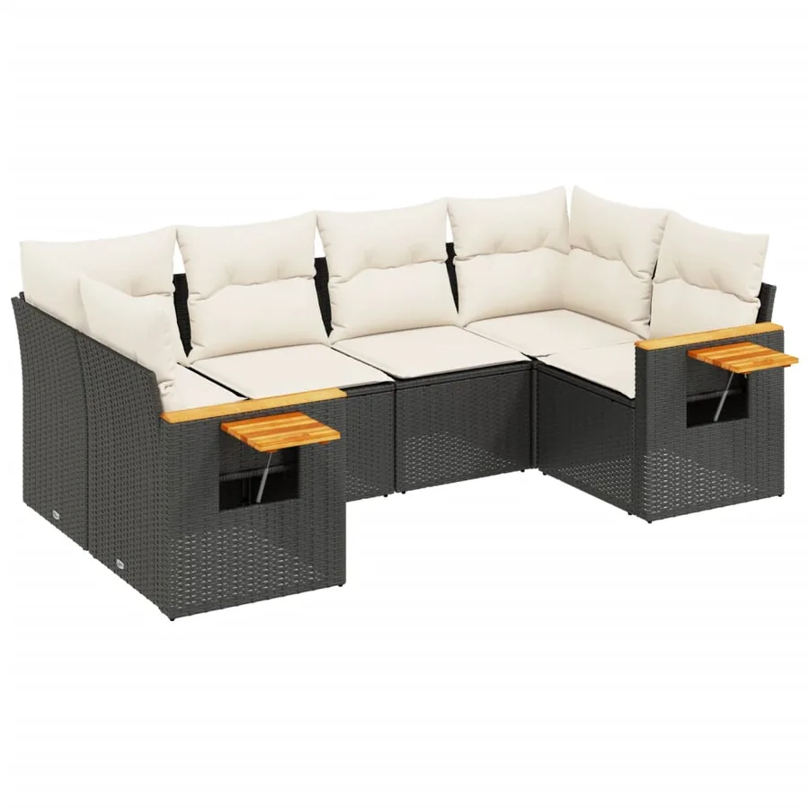 Salon de jardin 6 pcs avec coussins noir résine tressée - 2