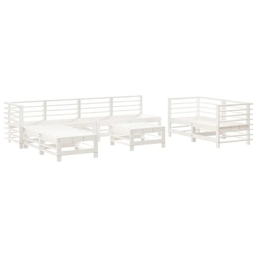 Salon de jardin 9 pcs Blanc Bois de pin massif - 2