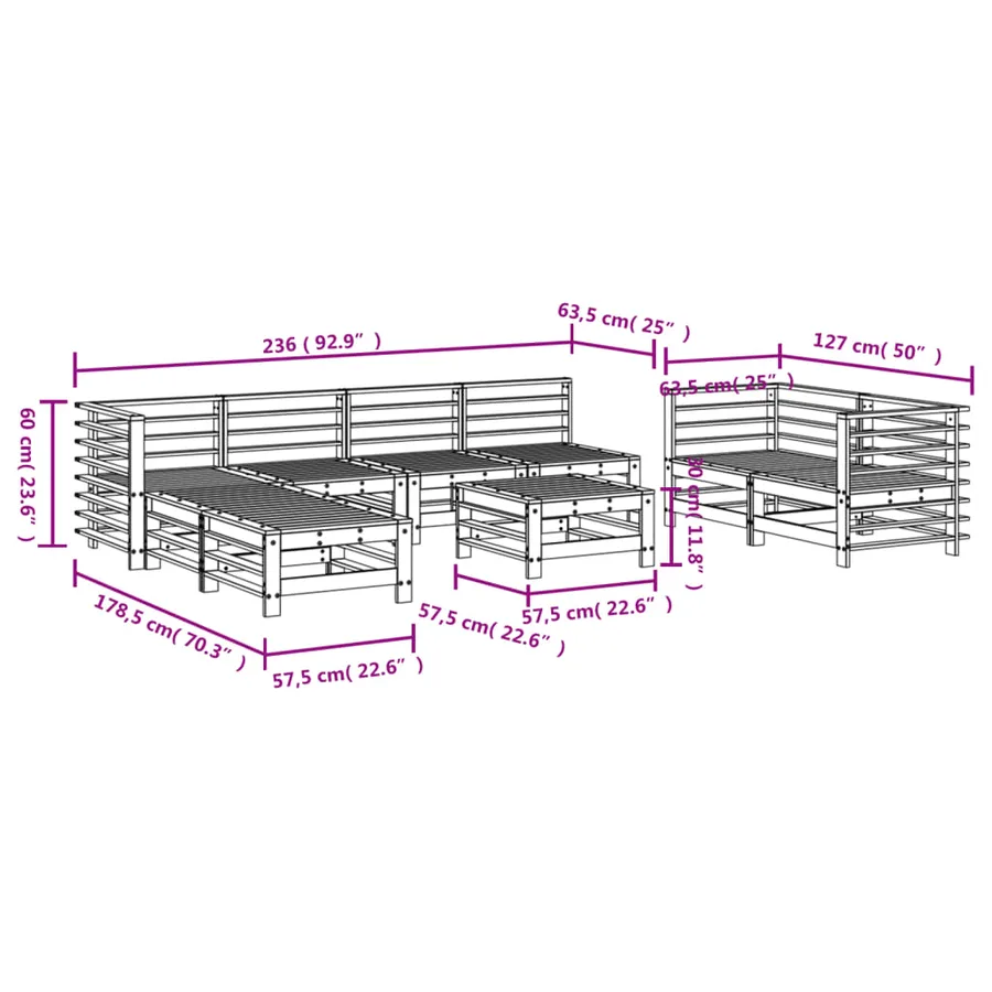 Salon de jardin 9 pcs Blanc Bois de pin massif - 7