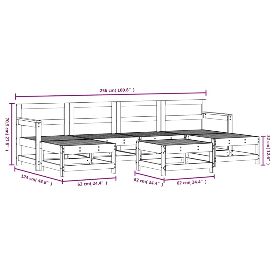 Salon de jardin 7 pcs bois de pin imprégné - 7