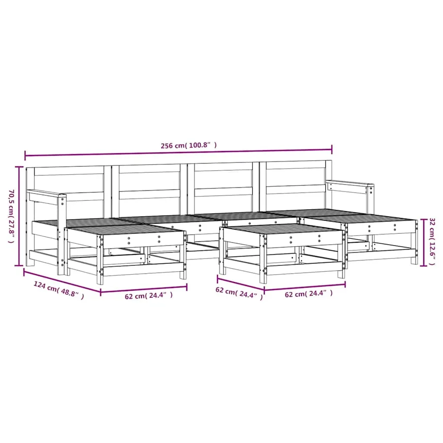 Salon de jardin 7 pcs bois de pin imprégné - 7