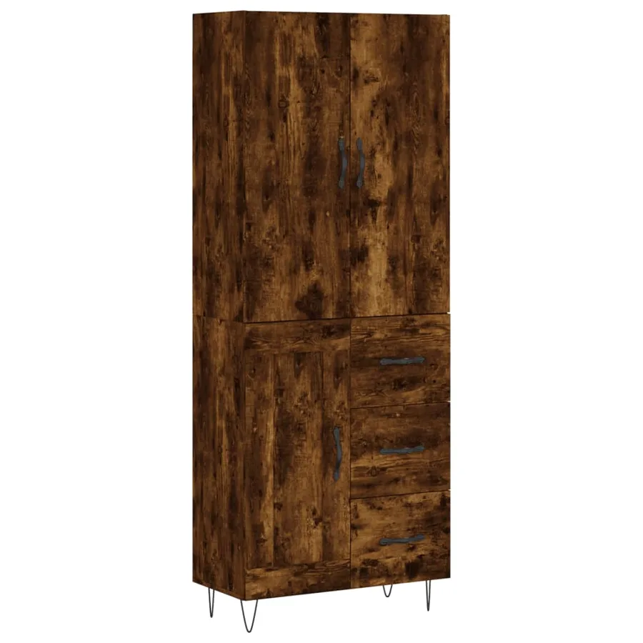 Buffet haut Chêne fumé 69,5x34x180 cm Bois d'ingénierie - 2