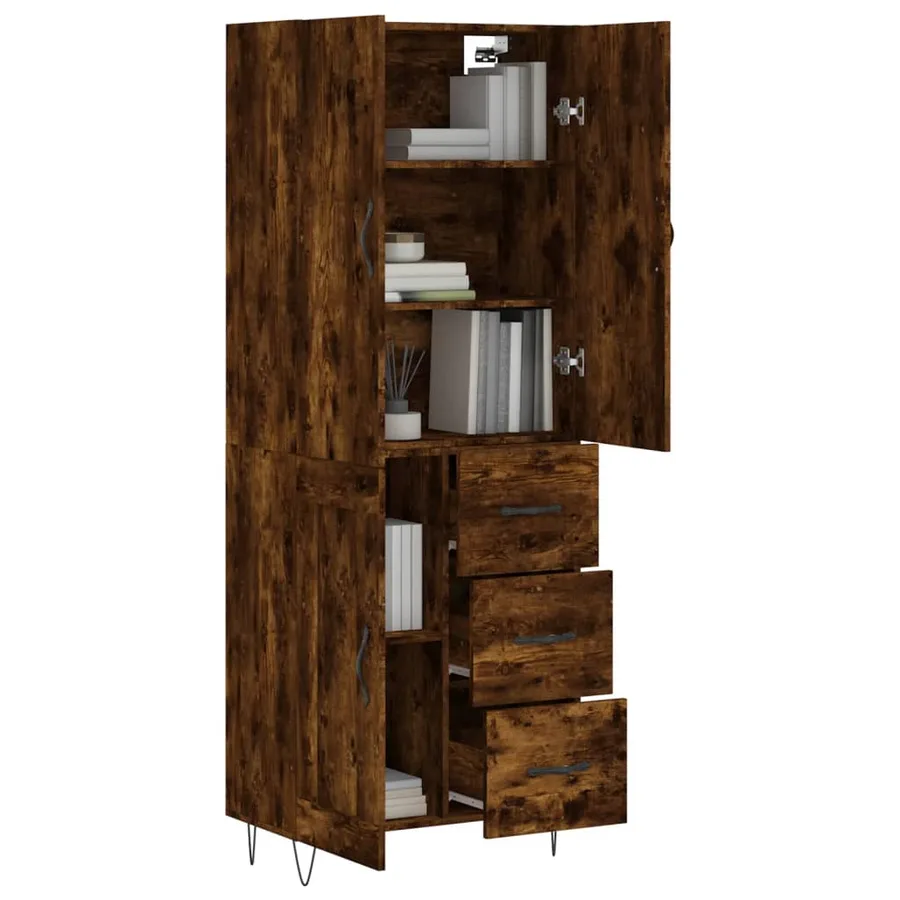 Buffet haut Chêne fumé 69,5x34x180 cm Bois d'ingénierie - 3