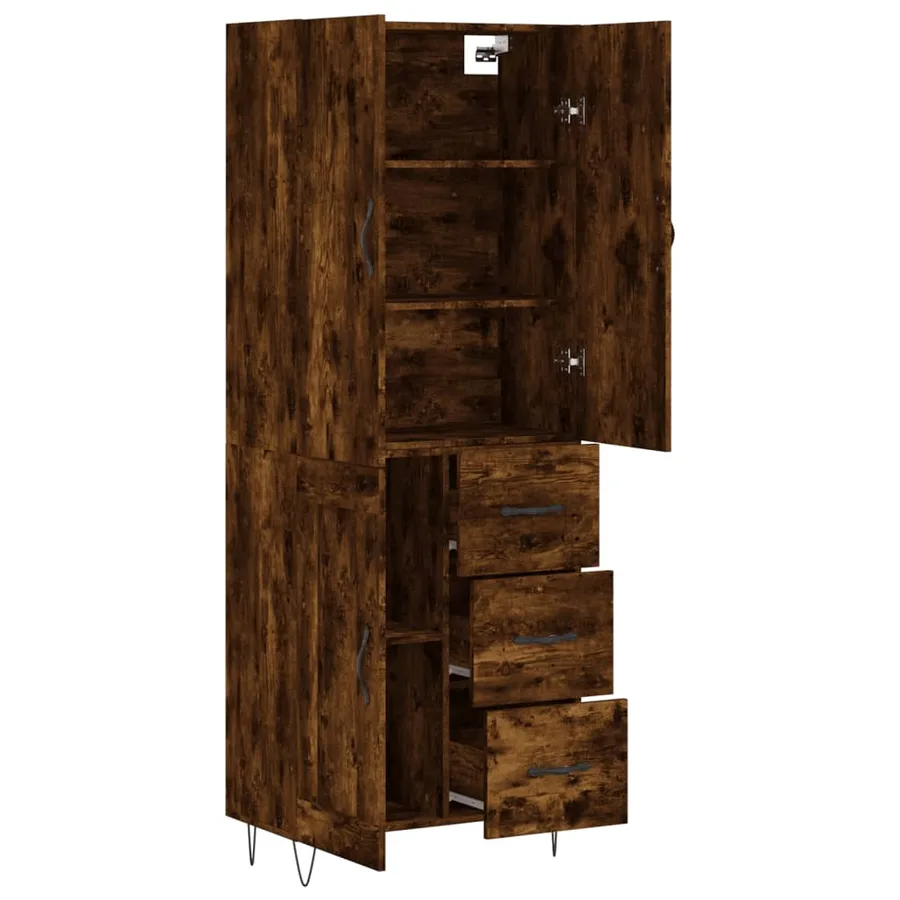 Buffet haut Chêne fumé 69,5x34x180 cm Bois d'ingénierie - 4