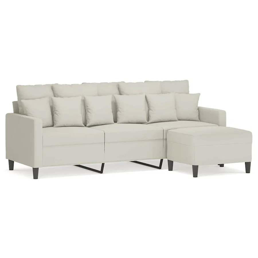 Canapé à 3 places avec repose-pieds Crème 180 cm Velours - 2