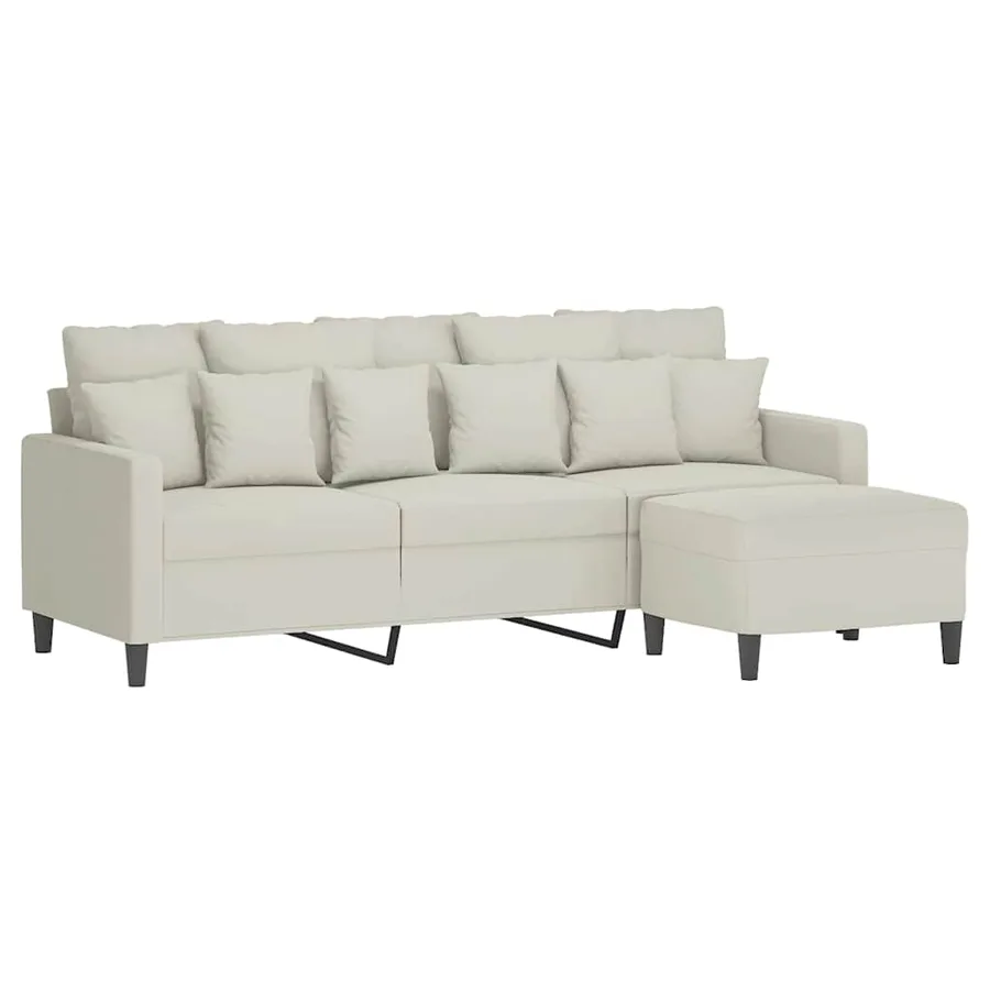 Canapé à 3 places avec repose-pieds Crème 180 cm Velours - 3