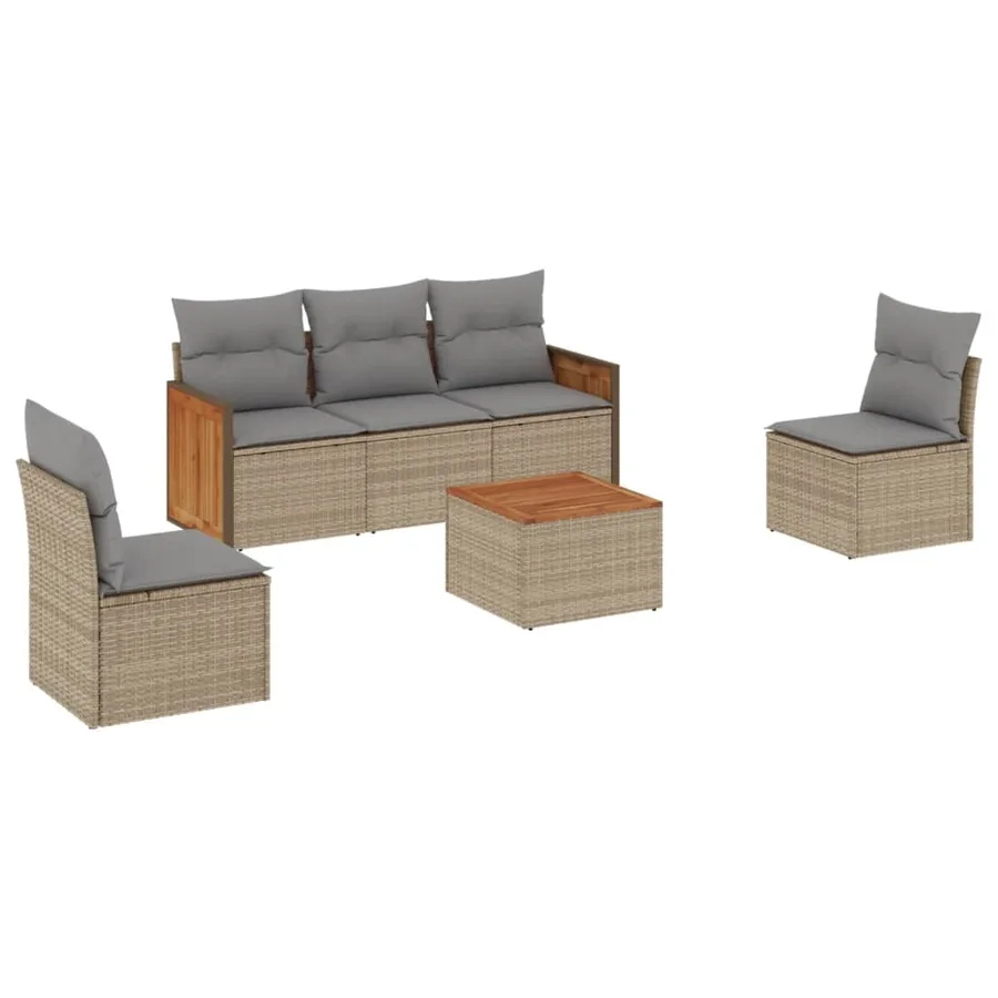 Salon de jardin avec coussins 6 pcs beige résine tressée - 2