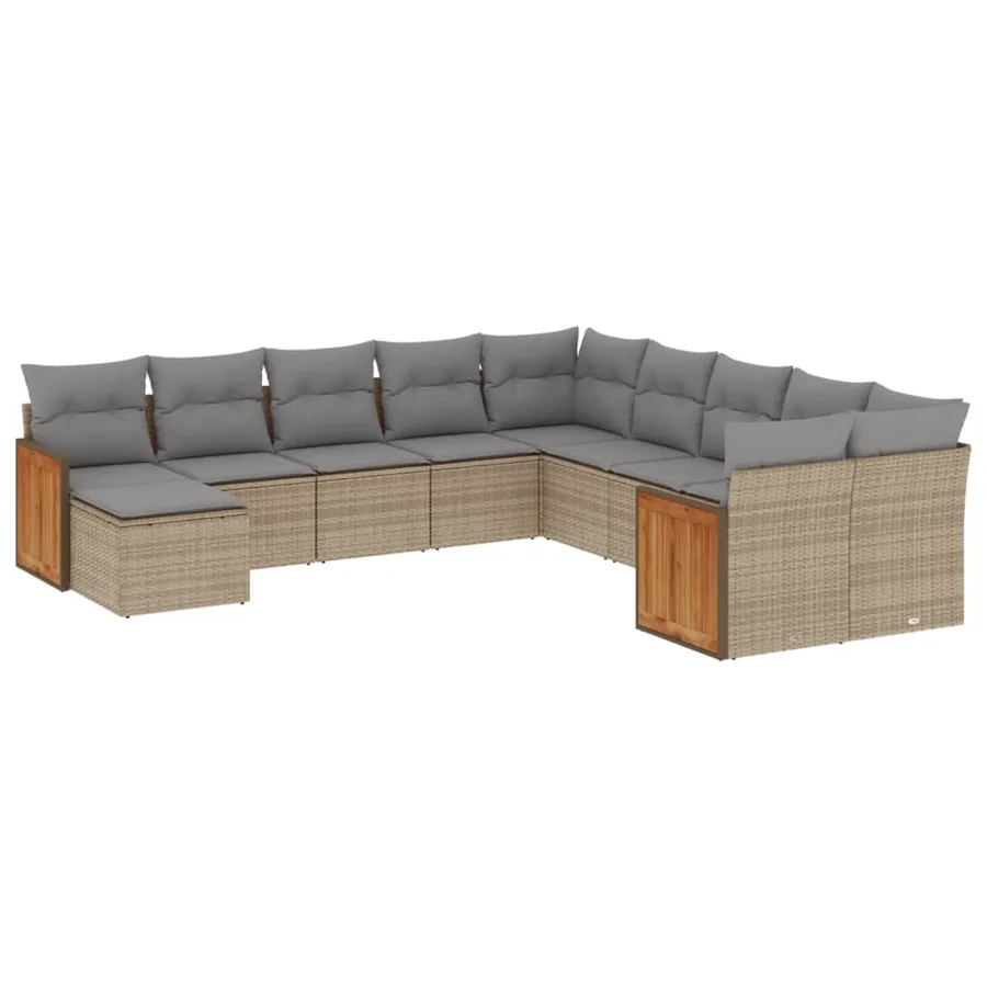 Salon de jardin 11 pcs avec coussins beige résine tressée - 2