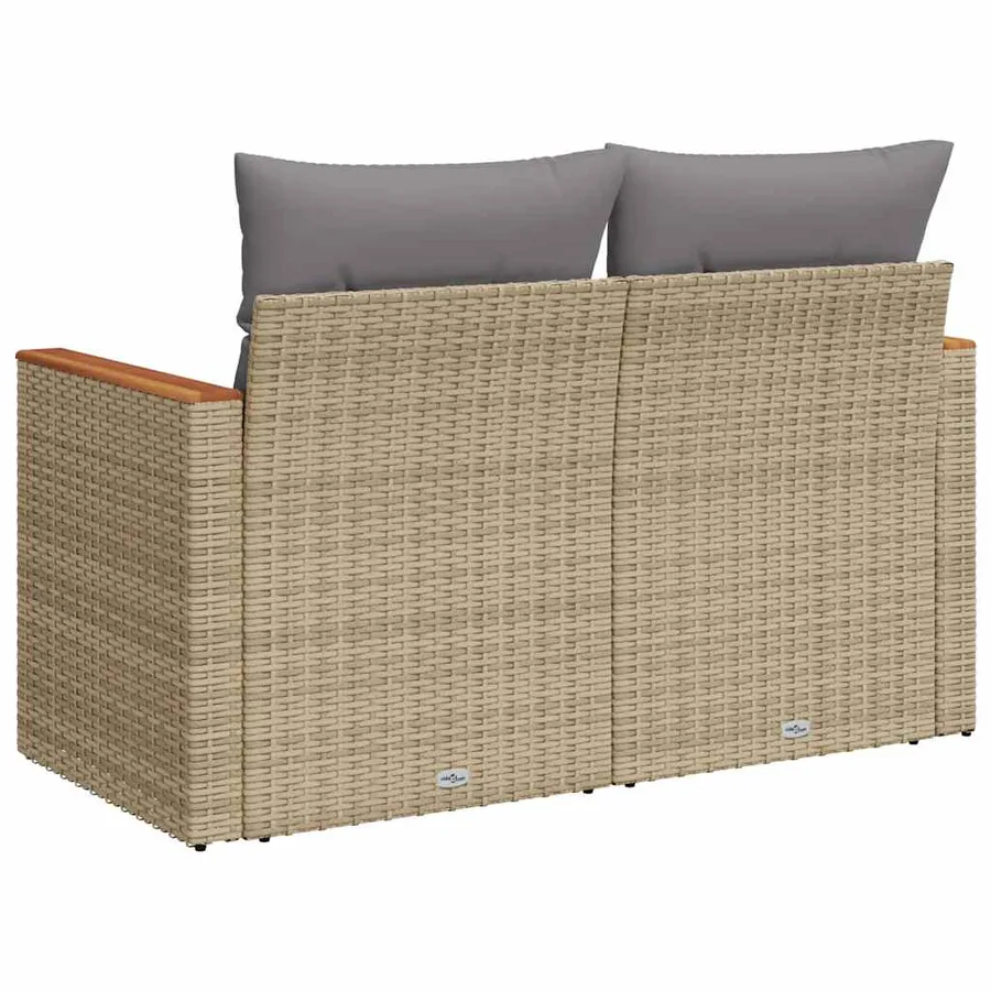 Canapé de jardin avec coussins 2 places beige résine tressée - 6