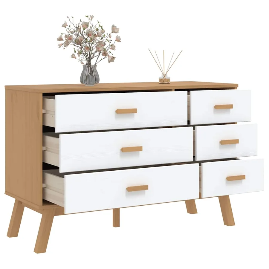 Armoire à tiroirs OLDEN blanc et marron bois de pin solide - 5