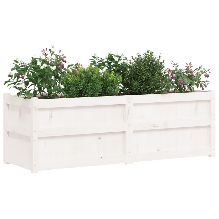 Jardinière blanc 150x50x50 cm bois massif de pin - 4