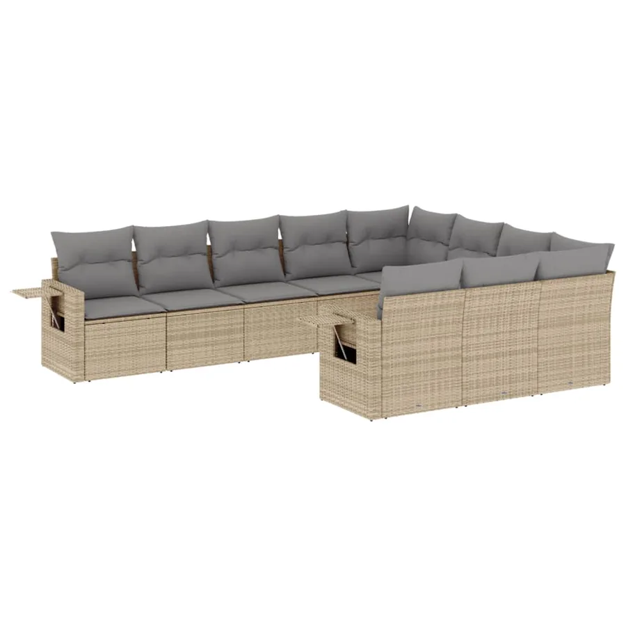 Salon de jardin avec coussins 10 pcs beige résine tressée - 2