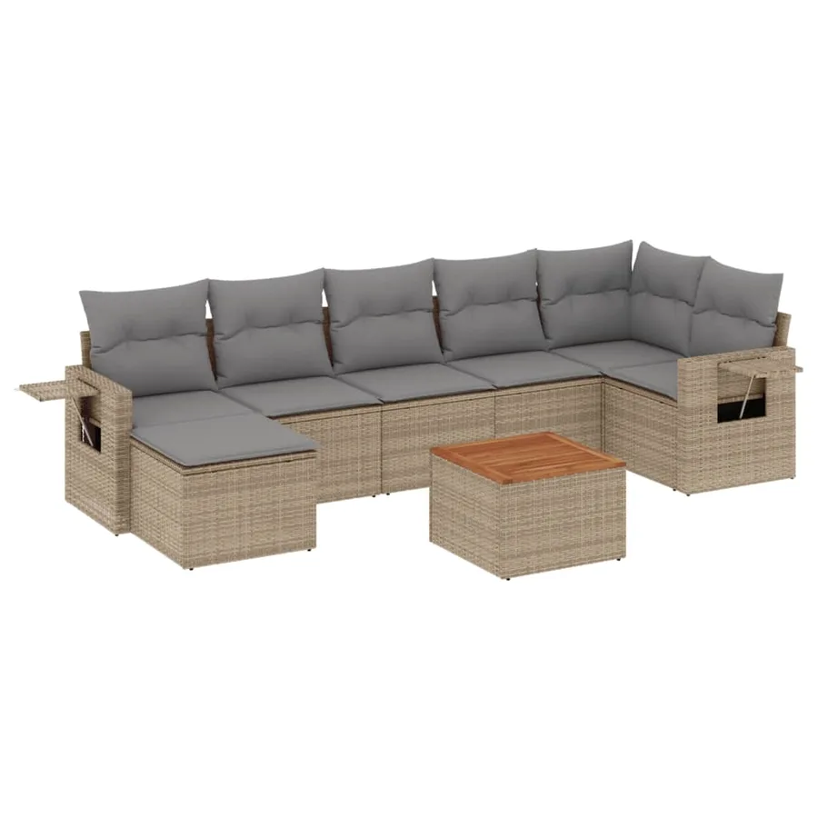Salon de jardin avec coussins 8 pcs beige résine tressée - 2