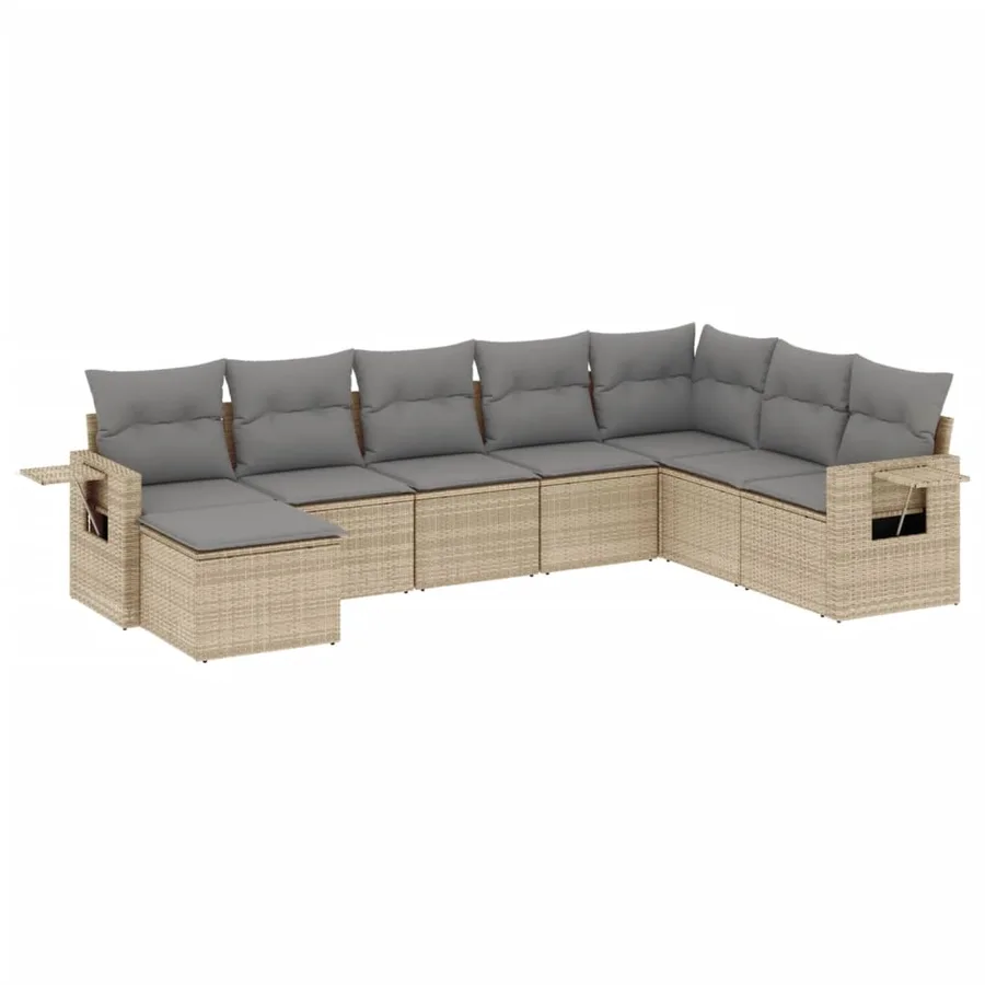 Salon de jardin avec coussins 8 pcs beige résine tressée - 2