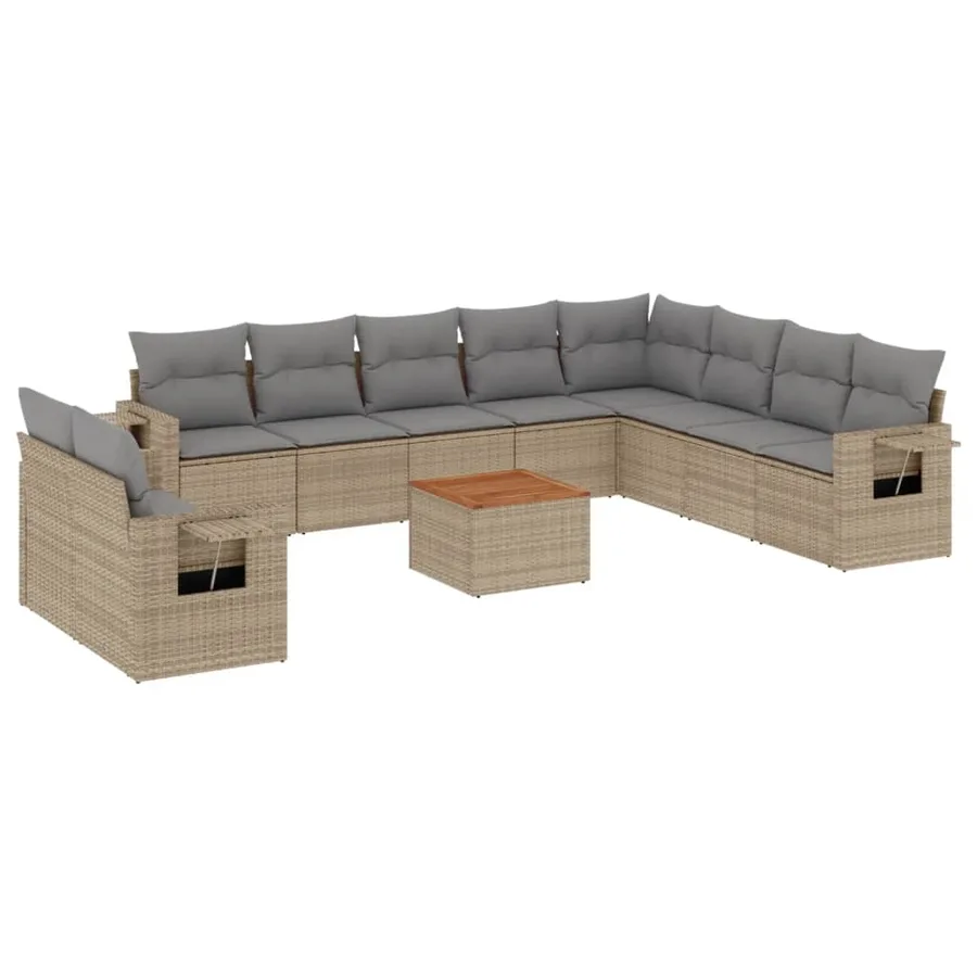 Salon de jardin 11 pcs avec coussins beige résine tressée - 2