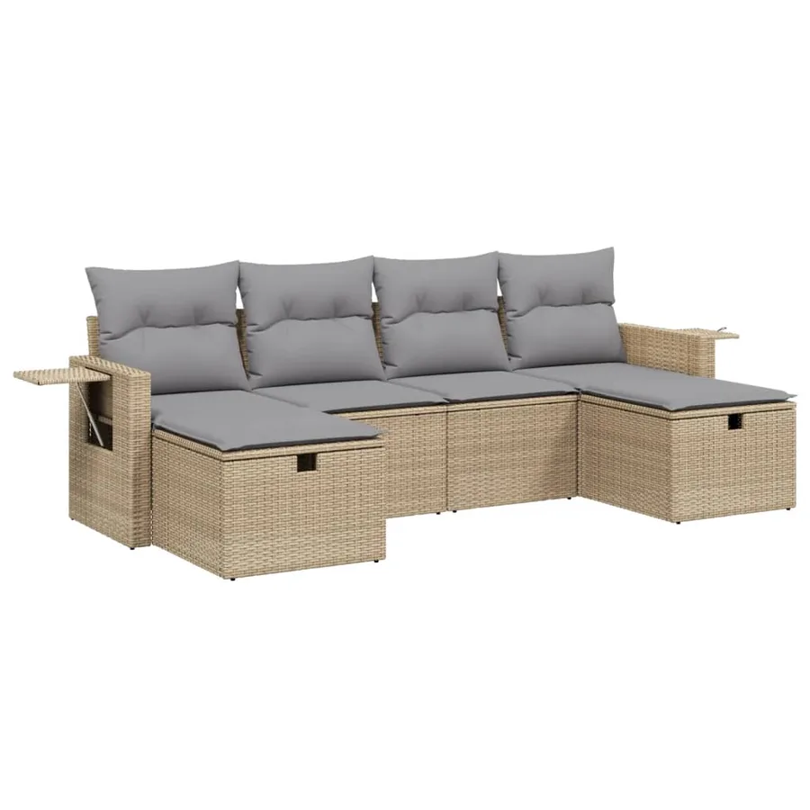 Salon de jardin avec coussins 6pcs mélange beige résine tressée - 2