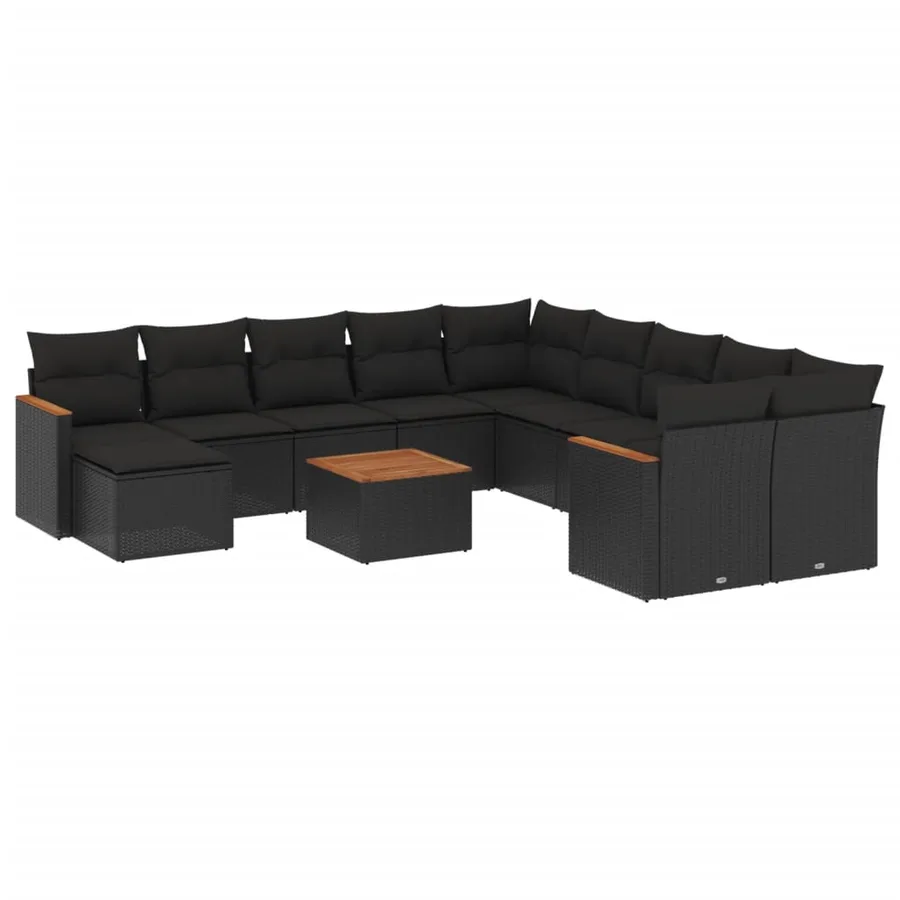 Salon de jardin 12 pcs avec coussins noir résine tressée - 2