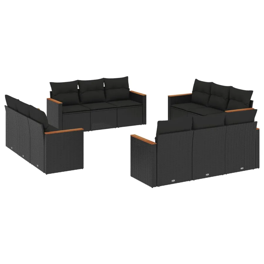 Salon de jardin 12 pcs avec coussins noir résine tressée - 2