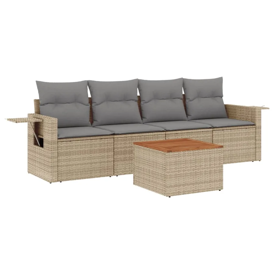 Salon de jardin avec coussins 5pcs mélange beige résine tressée - 2