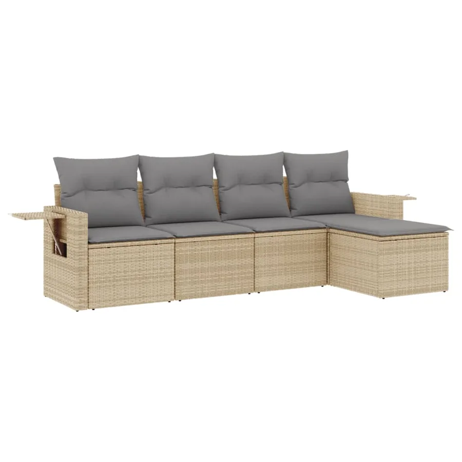 Salon de jardin avec coussins 5 pcs beige résine tressée - 2