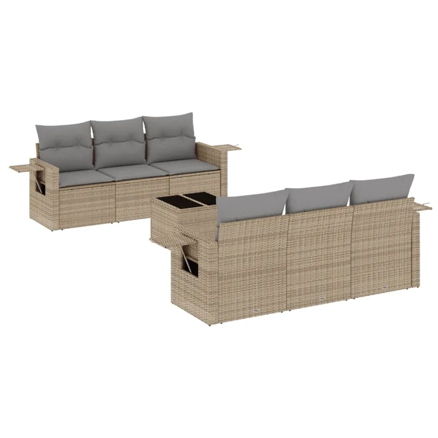 Salon de jardin avec coussins 7 pcs beige résine tressée - 2