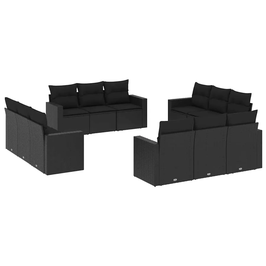 Salon de jardin 12 pcs avec coussins noir résine tressée - 2