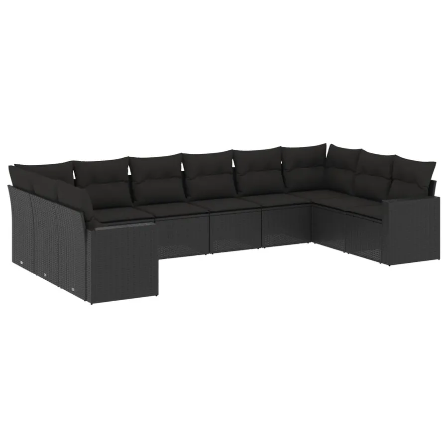 Salon de jardin 10 pcs avec coussins noir résine tressée - 2