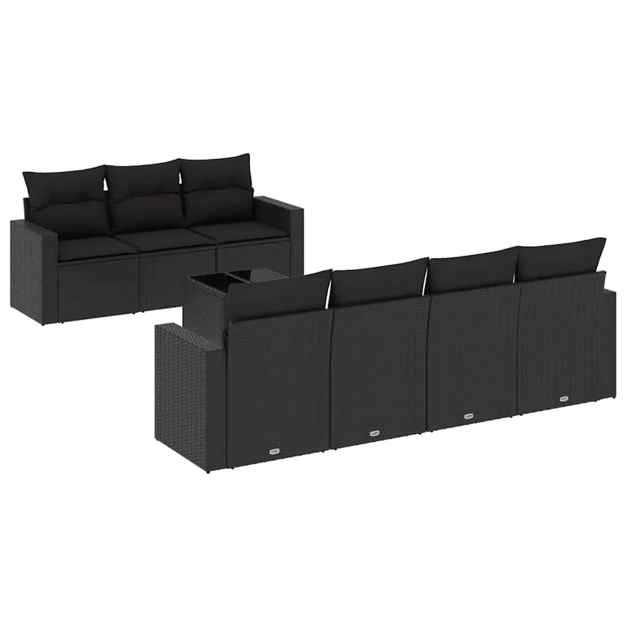 Salon de jardin 8 pcs avec coussins noir résine tressée - 2
