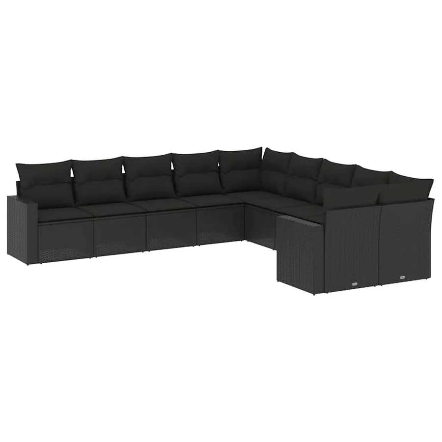 Salon de jardin 10 pcs avec coussins noir résine tressée - 2