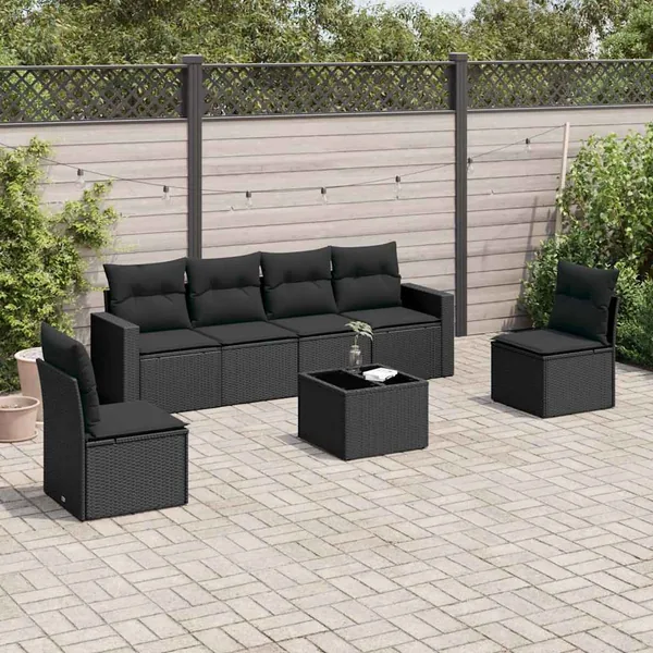 Salon de jardin 7 pcs avec coussins noir résine tressée 65,5 x 62 x 69 cm - 53,4 kg