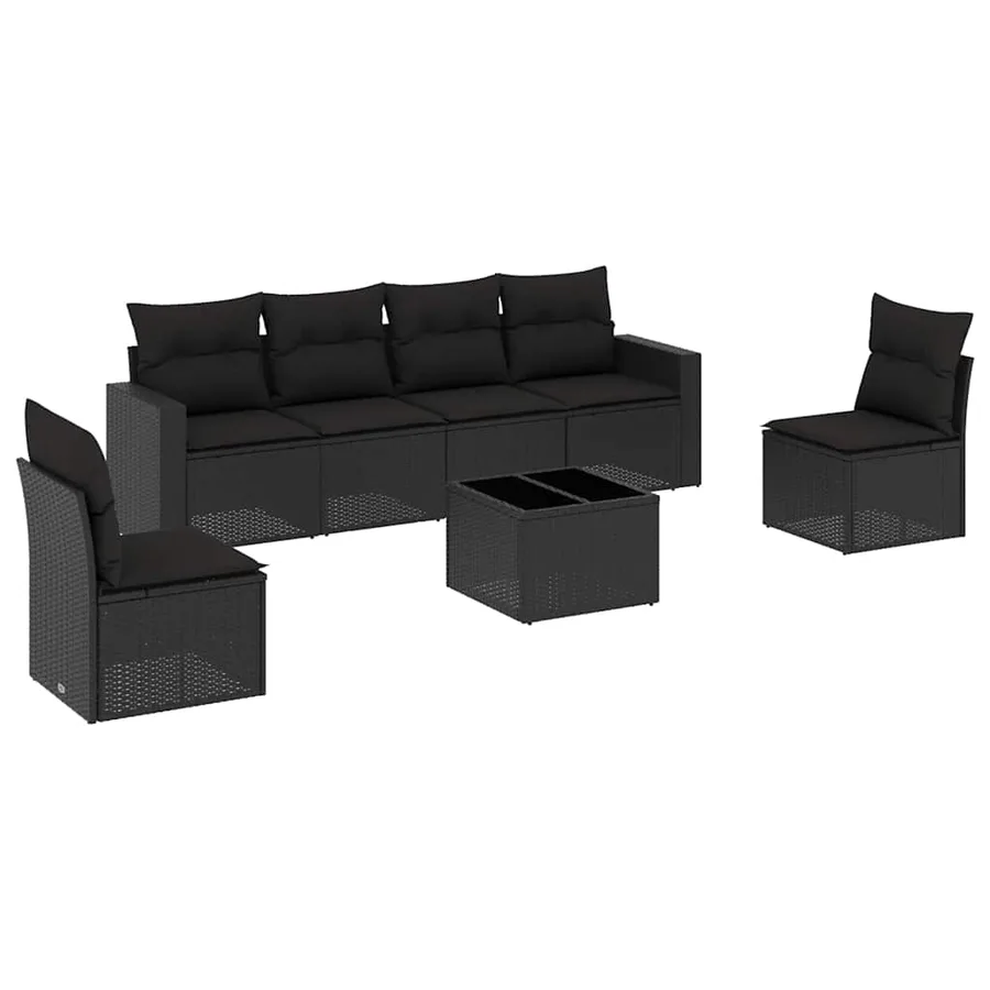 Salon de jardin 7 pcs avec coussins noir résine tressée 65,5 x 62 x 69 cm - 53,4 kg - 2