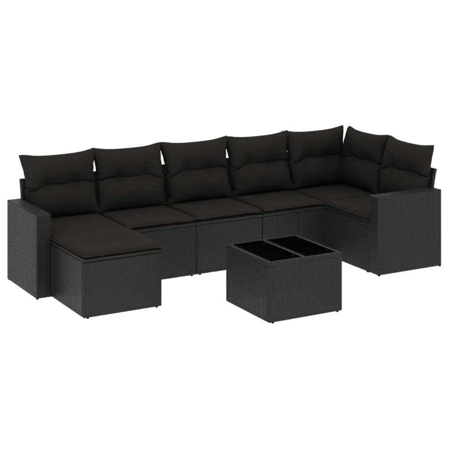 Salon de jardin 8 pcs avec coussins noir résine tressée - 2