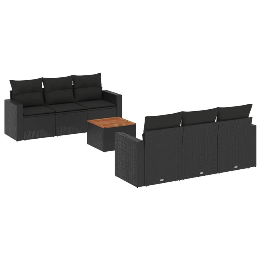 Salon de jardin 7 pcs avec coussins noir résine tressée 65,5 x 62 x 69 cm - 57,0 kg - 2