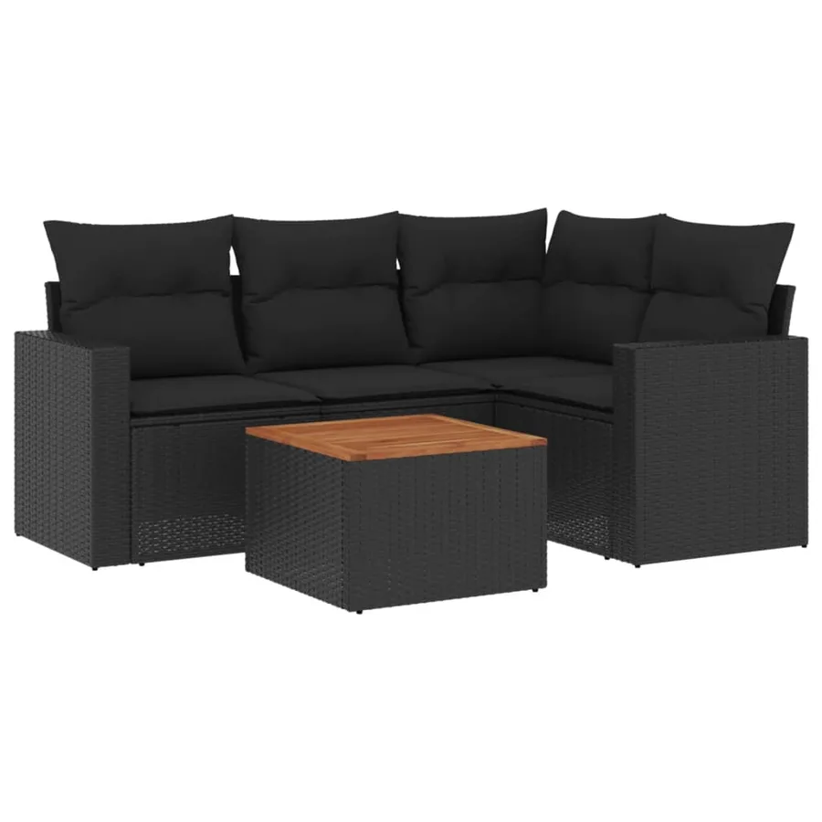 Salon de jardin 5 pcs avec coussins noir résine tressée - 2