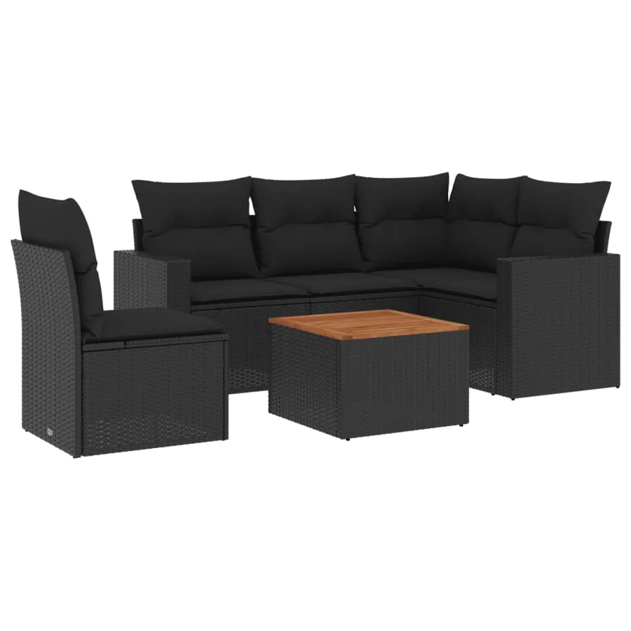 Salon de jardin 6 pcs avec coussins noir résine tressée - 2